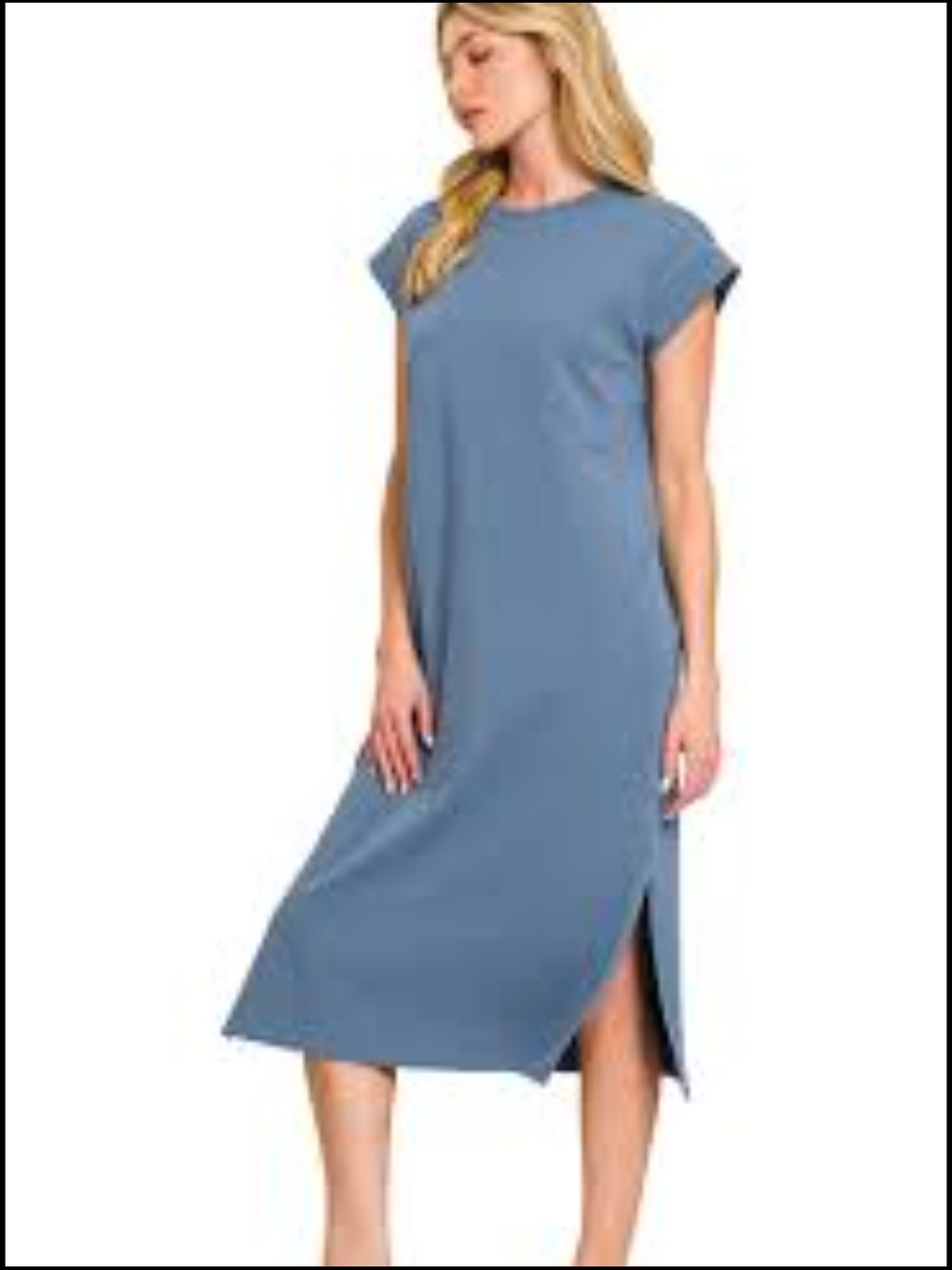 Amgee Alexandra Ash Blue Linen Cotton Midi Maxi Dress Size M Relaxed Breathable